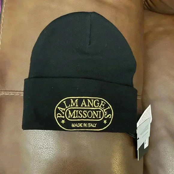 NWT PALM ANGELS X MISSONI HERITAGE BEANIE Black Yellow - Picture 5 of 8